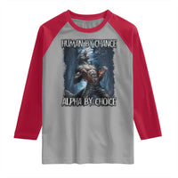 Human By Chance Alpha By Choice Wolf Raglan Shirt Vintage 90s Style Wolf Sigma Emo Meme - Wonder Print Shop