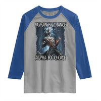 Human By Chance Alpha By Choice Wolf Raglan Shirt Vintage 90s Style Wolf Sigma Emo Meme - Wonder Print Shop