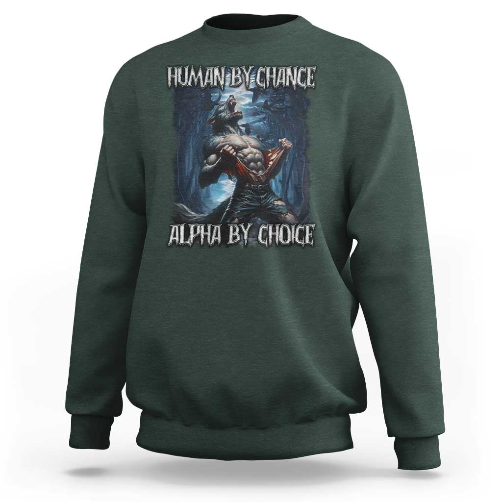 Human By Chance Alpha By Choice Wolf Sweatshirt Vintage 90s Style Wolf Sigma Emo Meme - Wonder Print Shop
