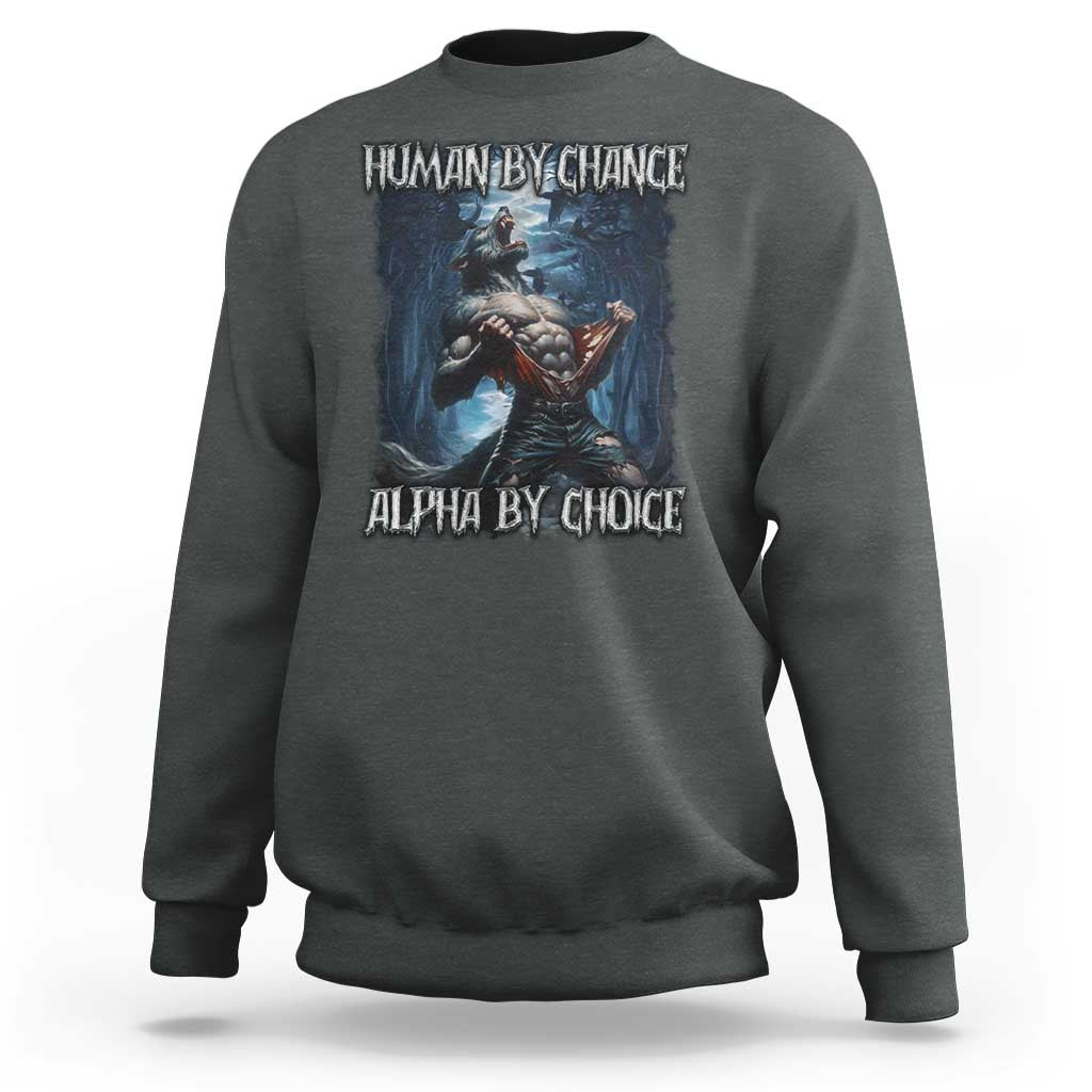 Human By Chance Alpha By Choice Wolf Sweatshirt Vintage 90s Style Wolf Sigma Emo Meme - Wonder Print Shop