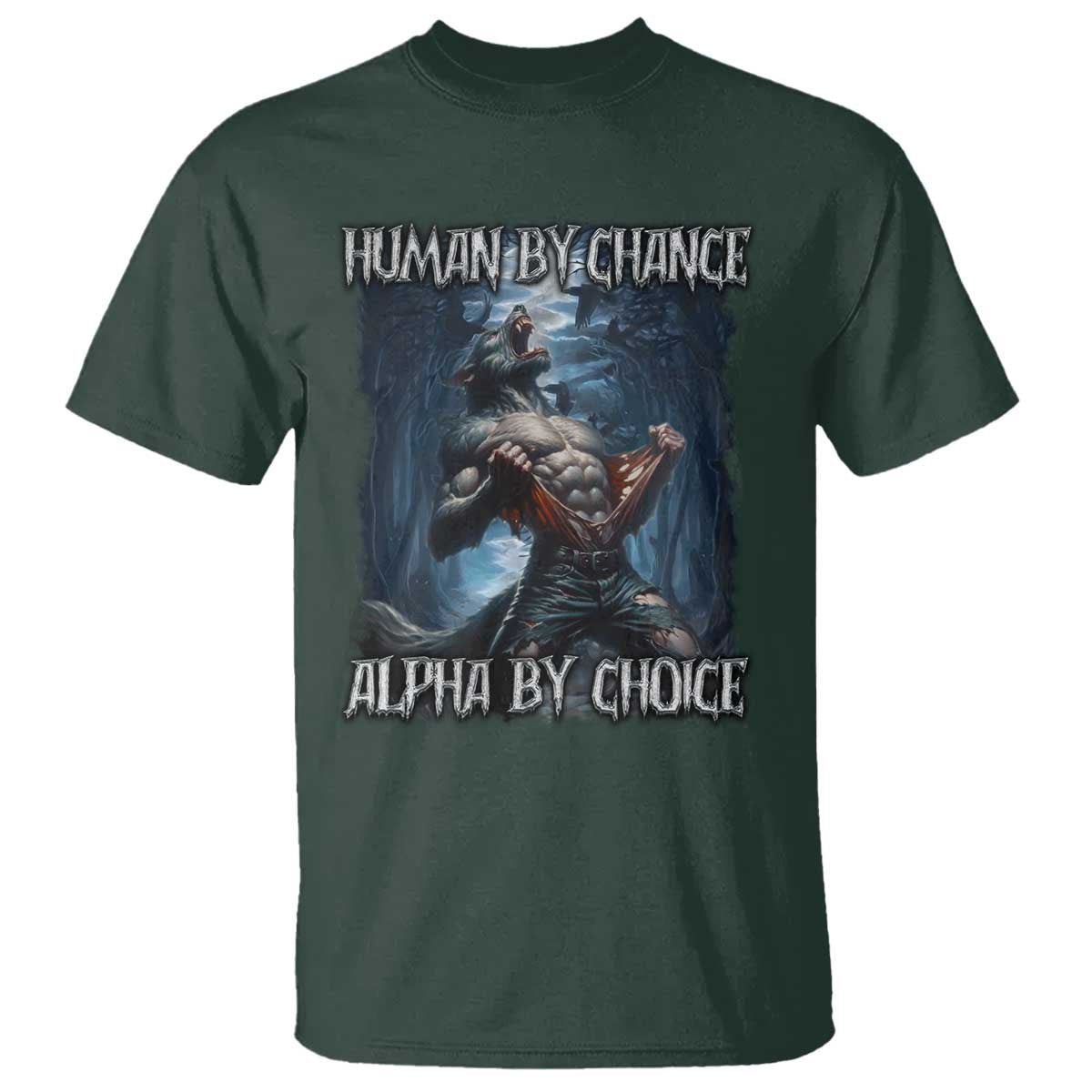 Human By Chance Alpha By Choice Wolf T Shirt Vintage 90s Style Wolf Sigma Emo Meme - Wonder Print Shop