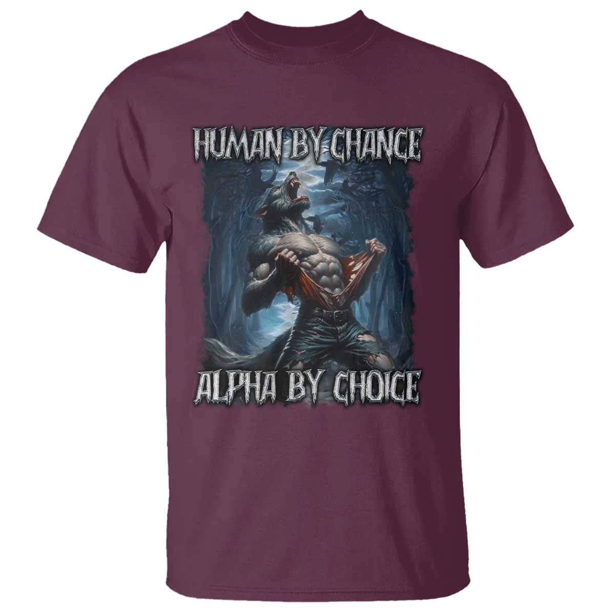 Human By Chance Alpha By Choice Wolf T Shirt Vintage 90s Style Wolf Sigma Emo Meme - Wonder Print Shop