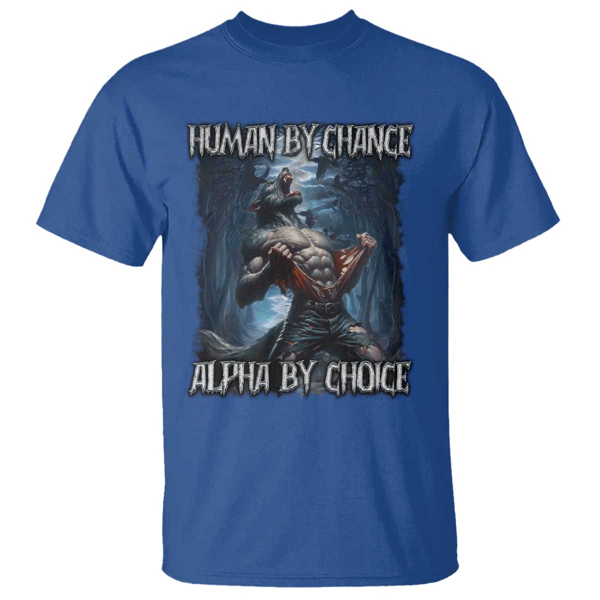 Human By Chance Alpha By Choice Wolf T Shirt Vintage 90s Style Wolf Sigma Emo Meme - Wonder Print Shop
