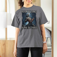 Human By Chance Alpha By Choice Wolf T Shirt For Women Vintage 90s Style Wolf Sigma Emo Meme - Wonder Print Shop