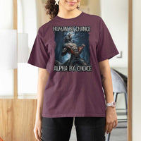 Human By Chance Alpha By Choice Wolf T Shirt For Women Vintage 90s Style Wolf Sigma Emo Meme - Wonder Print Shop