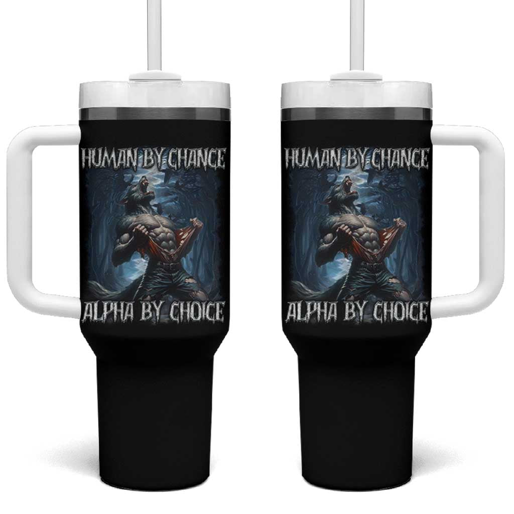 Human By Chance Alpha By Choice Wolf Tumbler With Handle Vintage 90s Style Wolf Sigma Emo Meme - Wonder Print Shop