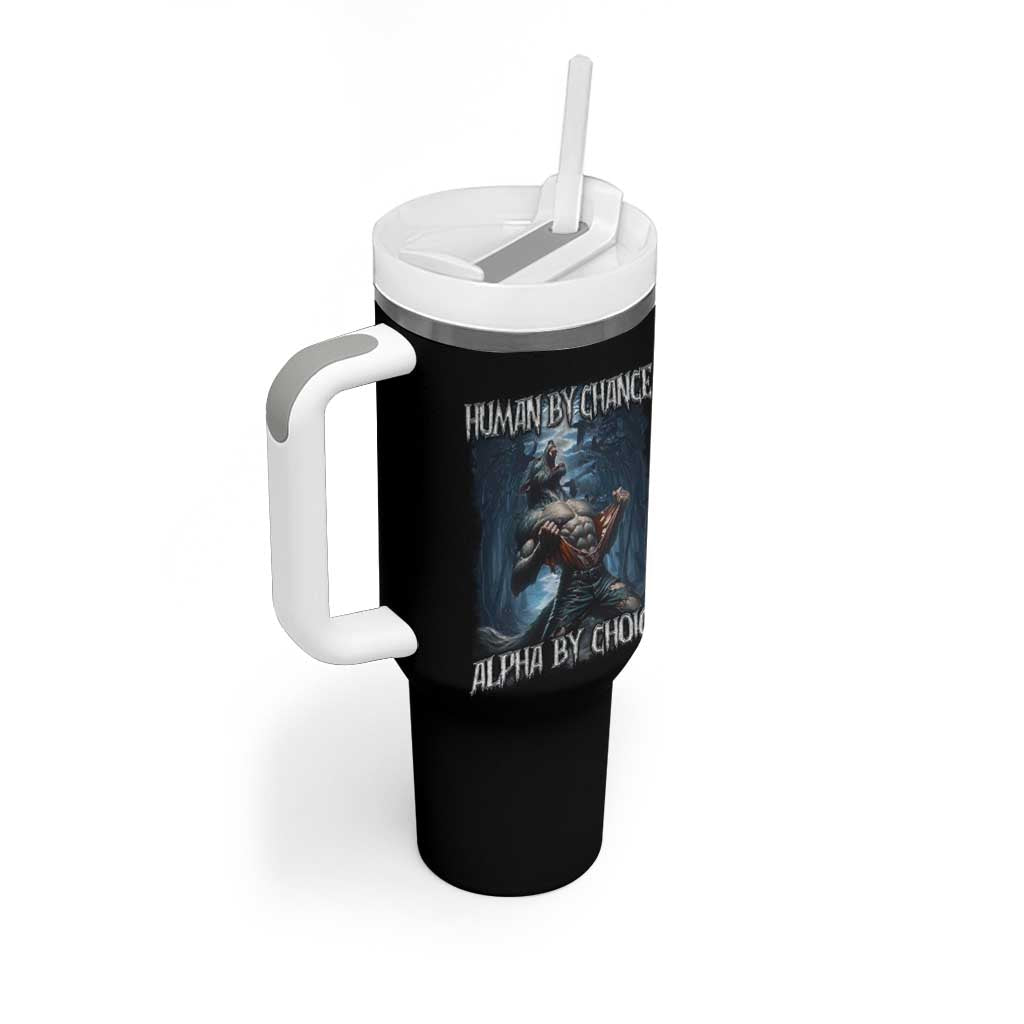 Human By Chance Alpha By Choice Wolf Tumbler With Handle Vintage 90s Style Wolf Sigma Emo Meme - Wonder Print Shop