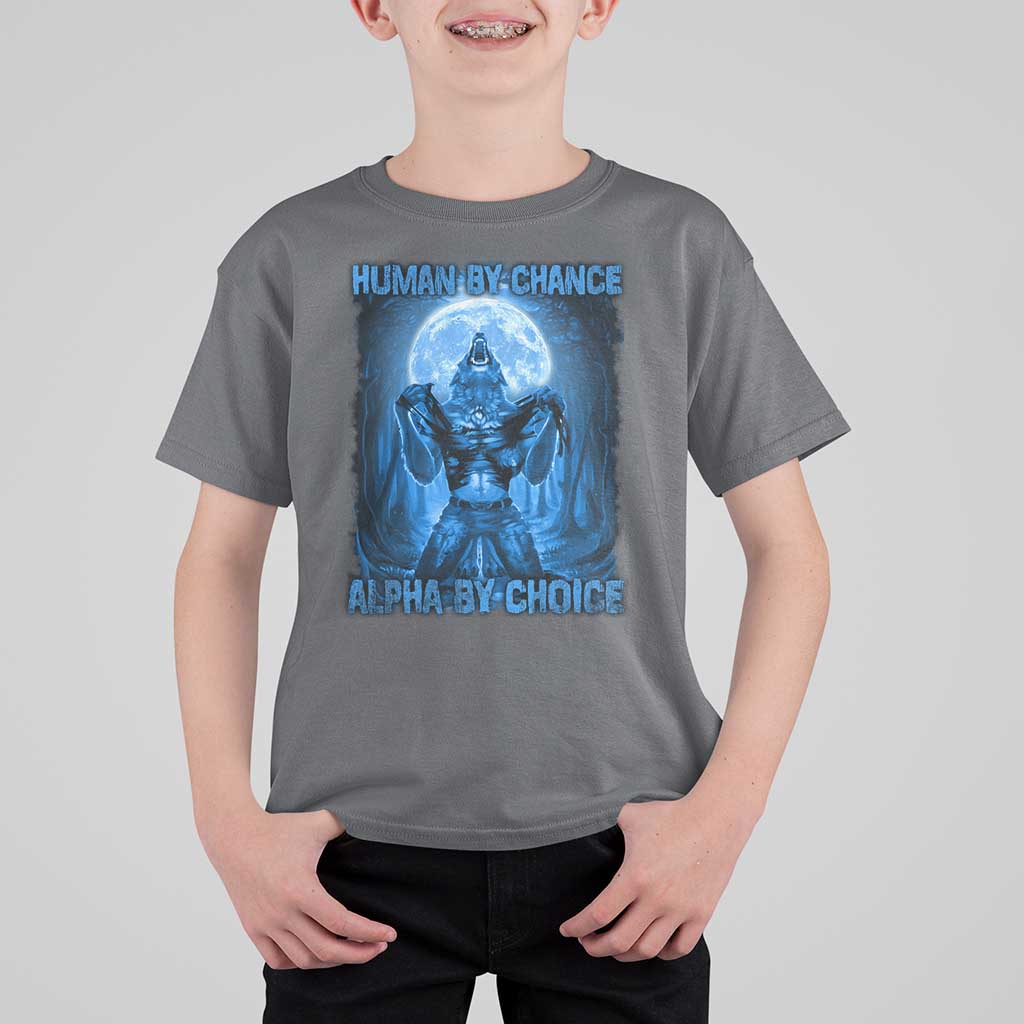 Funny Human By Chance Alpha By Choice T Shirt For Kid Vintage 90s Alpha Wolf - Wonder Print Shop
