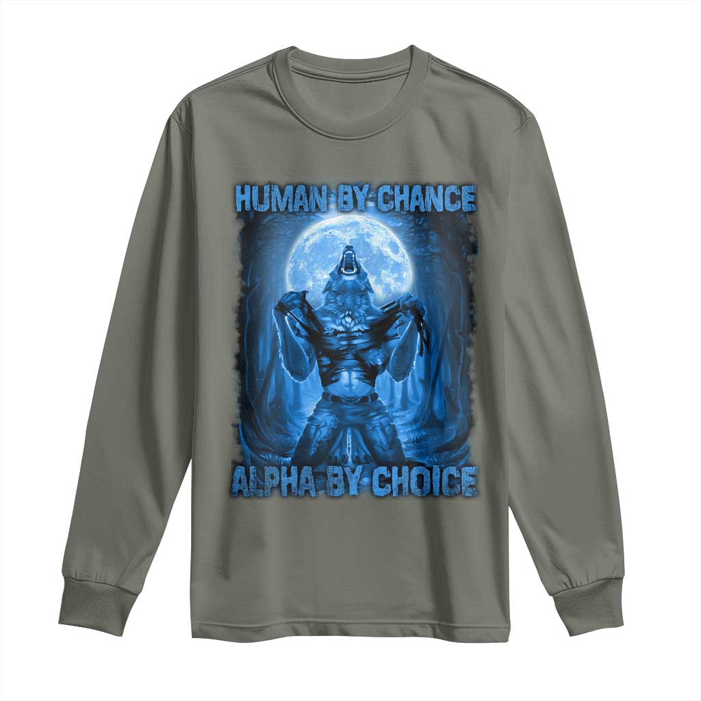 Funny Human By Chance Alpha By Choice Long Sleeve Shirt Vintage 90s Alpha Wolf