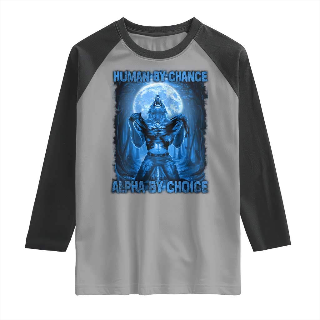 Funny Human By Chance Alpha By Choice Raglan Shirt Vintage 90s Alpha Wolf