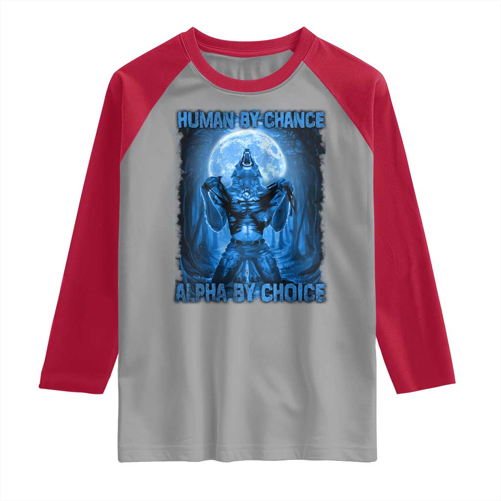 Funny Human By Chance Alpha By Choice Raglan Shirt Vintage 90s Alpha Wolf