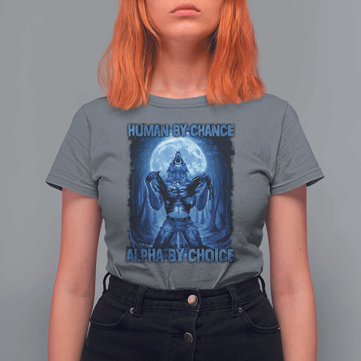 Funny Human By Chance Alpha By Choice T Shirt For Women Vintage 90s Alpha Wolf - Wonder Print Shop