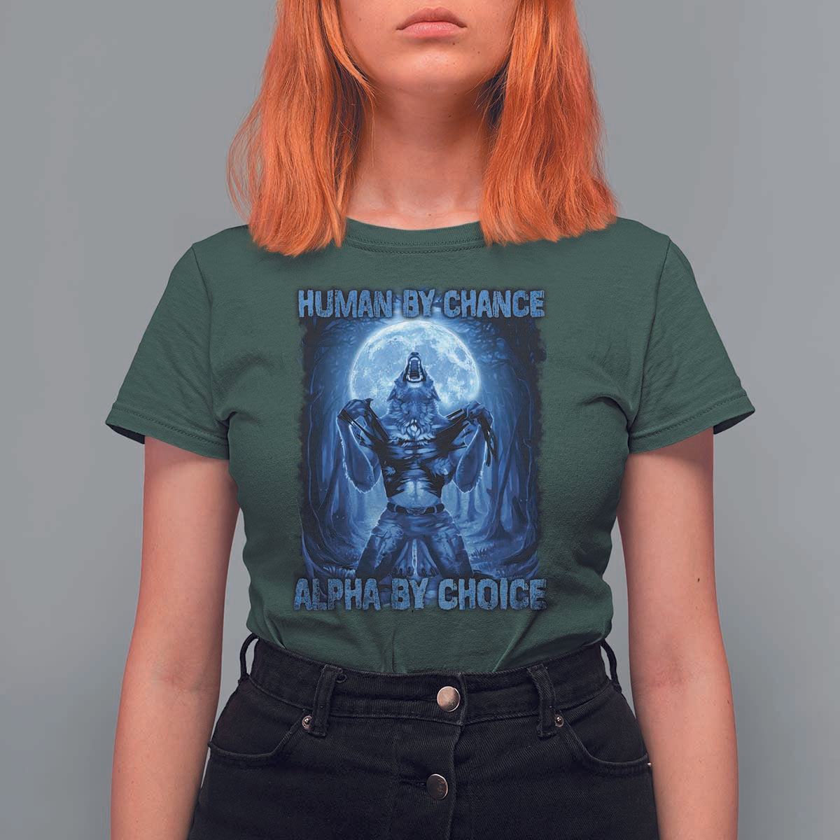 Funny Human By Chance Alpha By Choice T Shirt For Women Vintage 90s Alpha Wolf - Wonder Print Shop