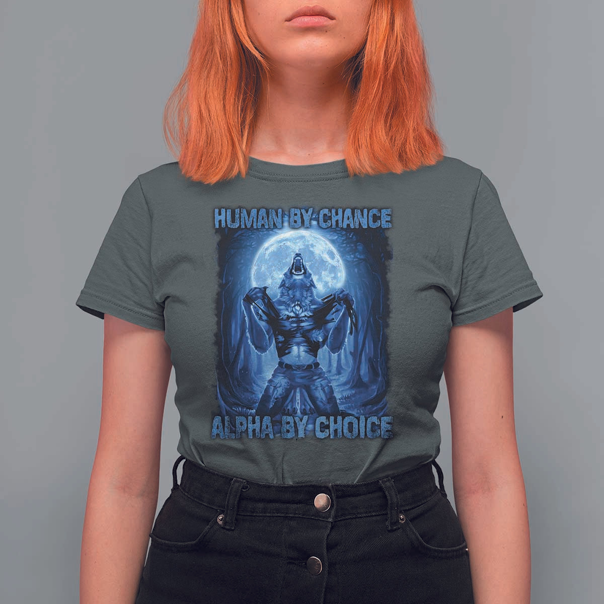Funny Human By Chance Alpha By Choice T Shirt For Women Vintage 90s Alpha Wolf - Wonder Print Shop