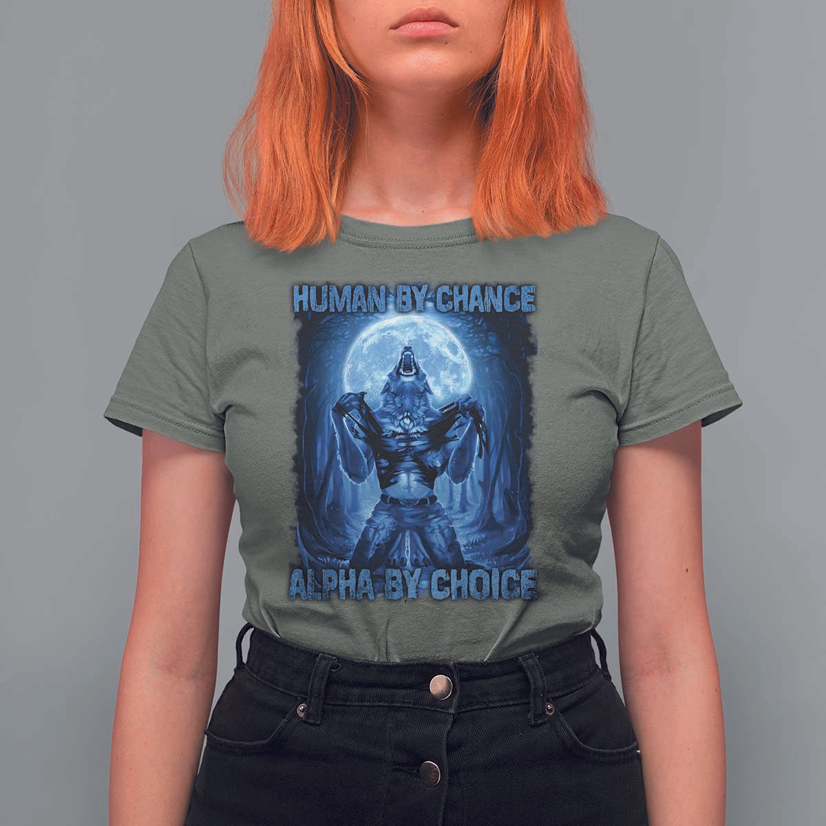 Funny Human By Chance Alpha By Choice T Shirt For Women Vintage 90s Alpha Wolf - Wonder Print Shop
