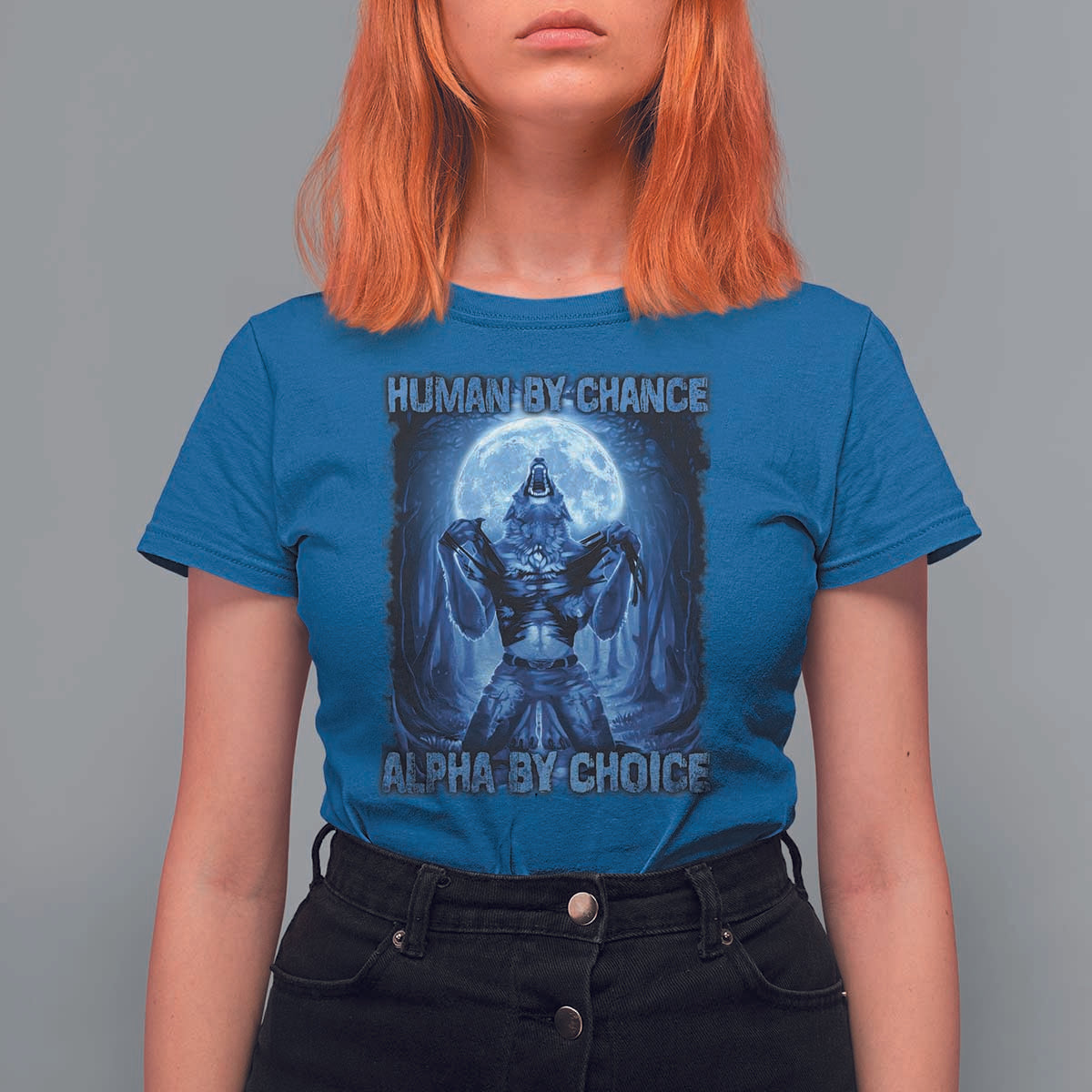 Funny Human By Chance Alpha By Choice T Shirt For Women Vintage 90s Alpha Wolf - Wonder Print Shop