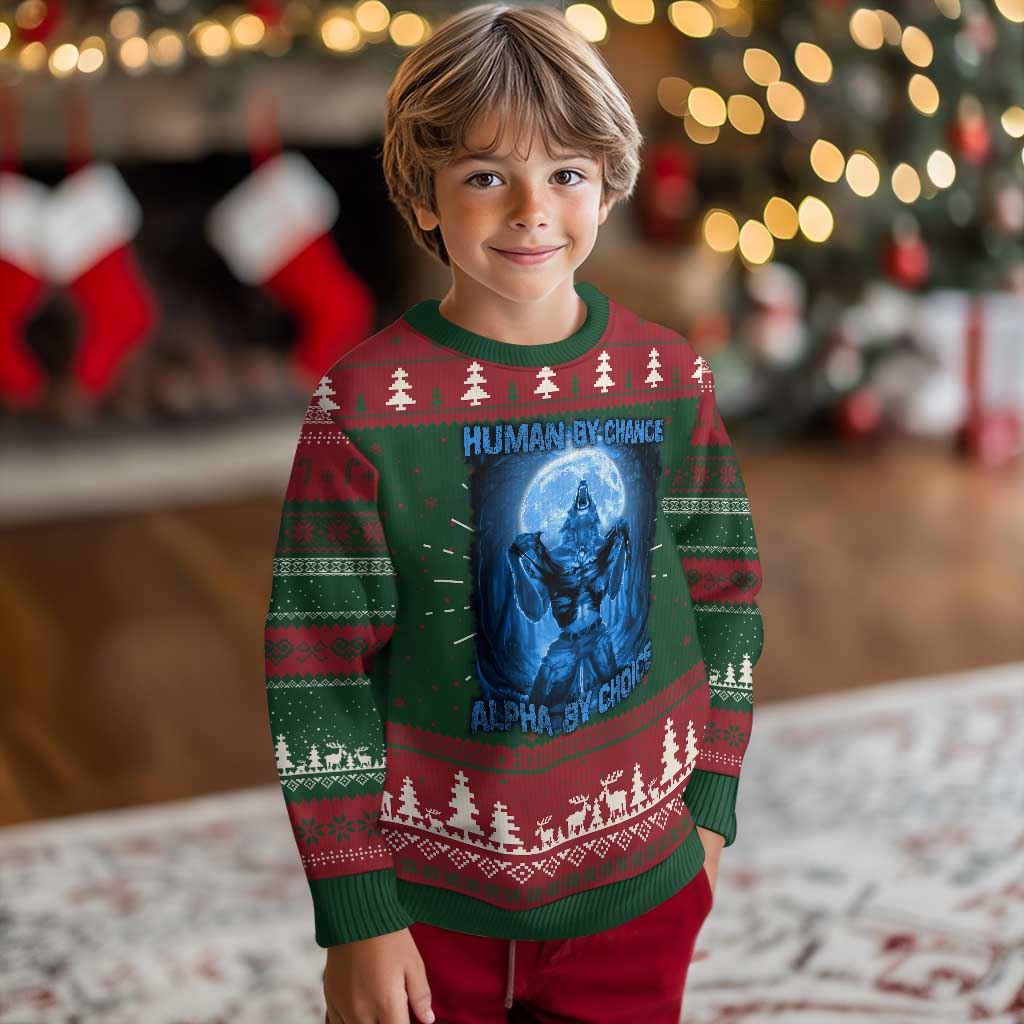 Funny Human By Chance Alpha By Choice Knitted Sweatshirt Vintage 90s Alpha Wolf - Wonder Print Shop