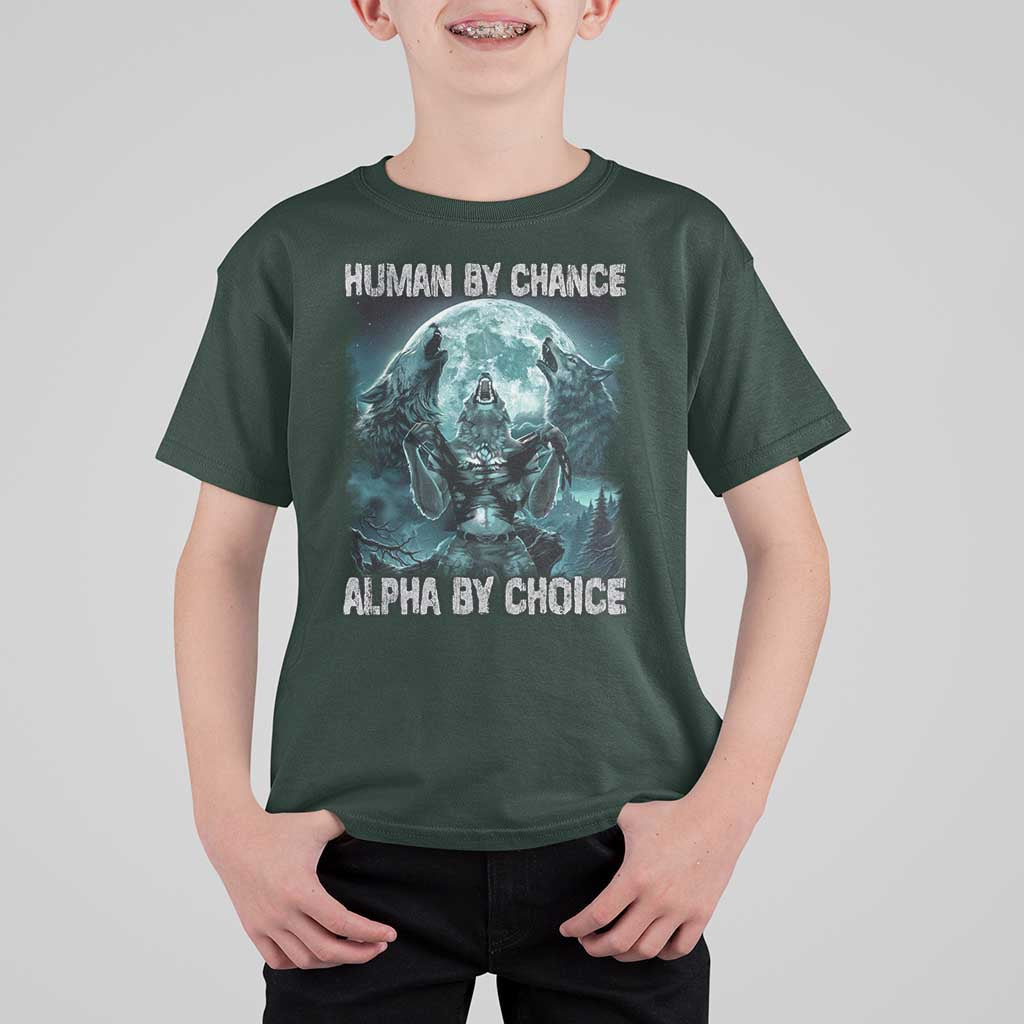 Funny Human By Chance Alpha By Choice T Shirt For Kid Alpha Wolf - Wonder Print Shop