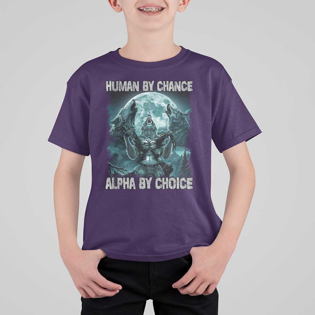 Funny Human By Chance Alpha By Choice T Shirt For Kid Alpha Wolf - Wonder Print Shop