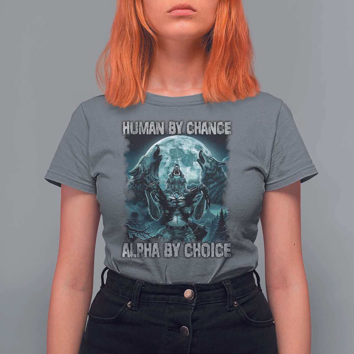 Funny Human By Chance Alpha By Choice T Shirt For Women Alpha Wolf - Wonder Print Shop