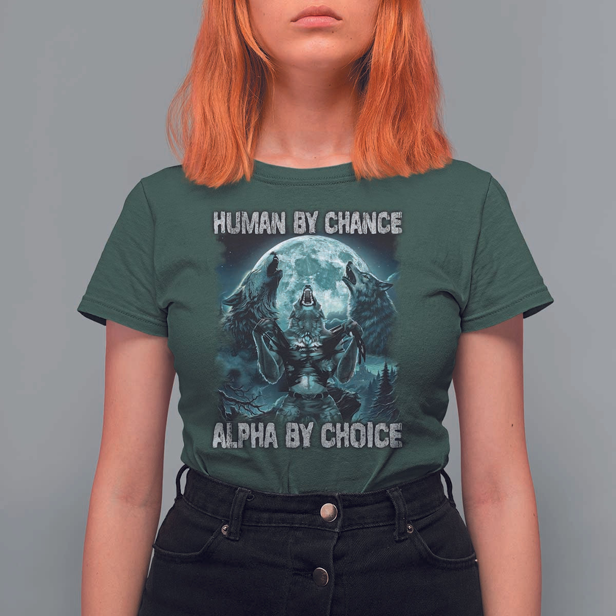 Funny Human By Chance Alpha By Choice T Shirt For Women Alpha Wolf - Wonder Print Shop