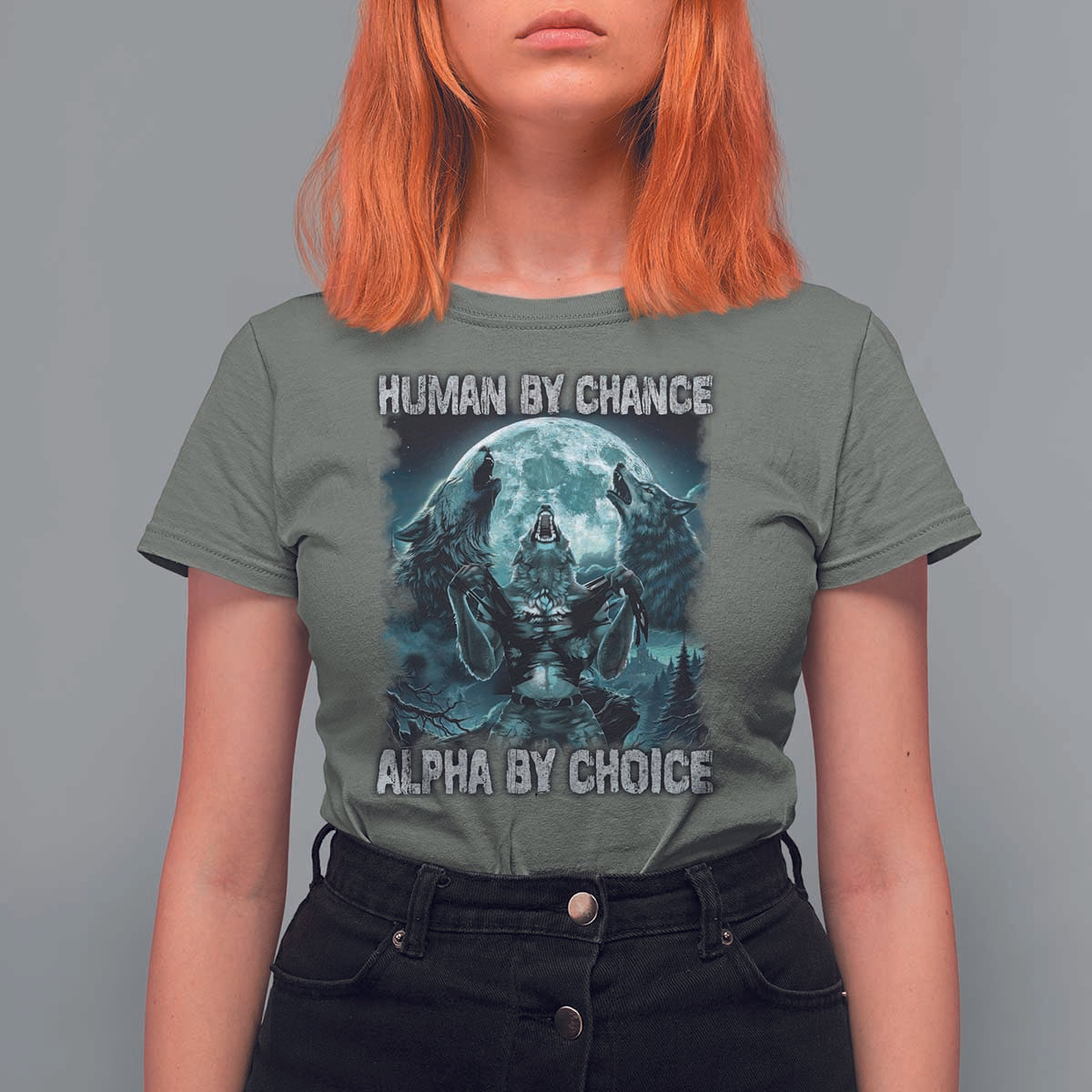 Funny Human By Chance Alpha By Choice T Shirt For Women Alpha Wolf - Wonder Print Shop