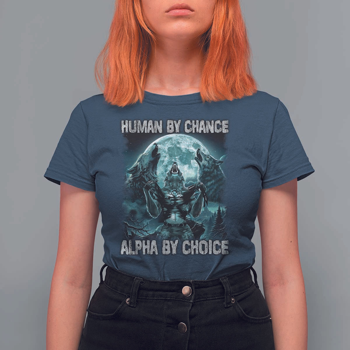 Funny Human By Chance Alpha By Choice T Shirt For Women Alpha Wolf - Wonder Print Shop