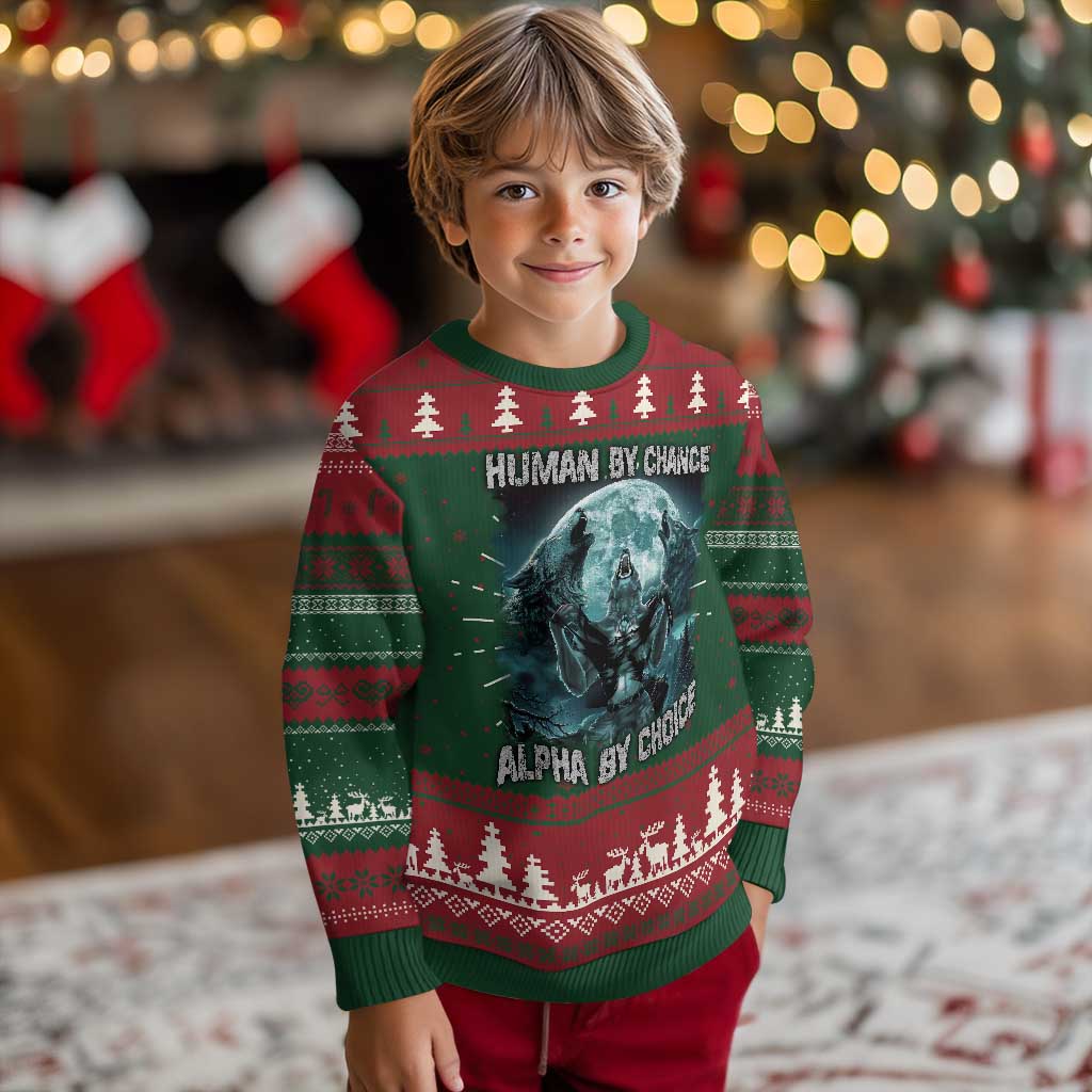 Funny Human By Chance Alpha By Choice Knitted Sweatshirt Alpha Wolf - Wonder Print Shop