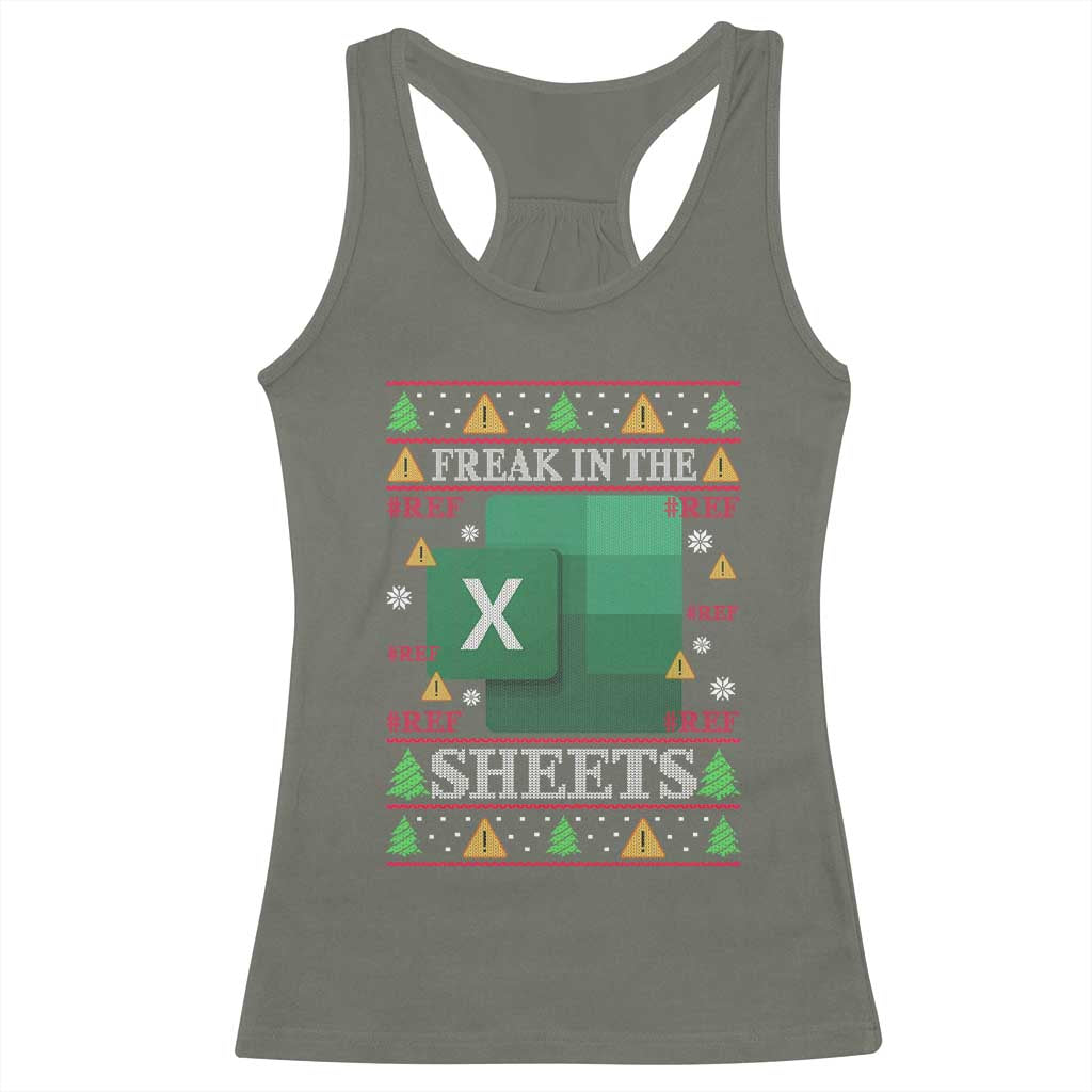 Funny Christmas Freak In The Sheets Racerback Tank Top Excel Spreadsheets Office Ugly Christmas Accountant Gift