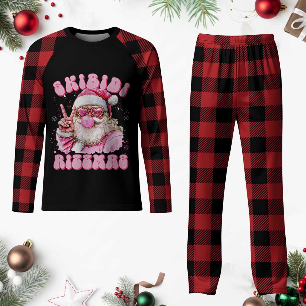 Skibidi Rizzmas Christmas Plaid Pajama Set Rizz Santa Pink Bubble Gum Funny Xmas Girl Kids Gen Alpha - Wonder Print Shop