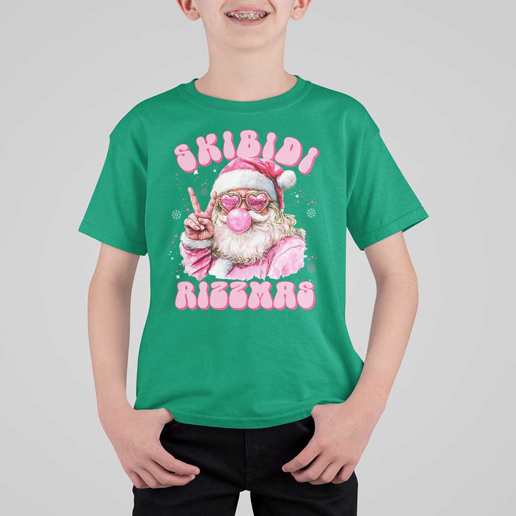 Skibidi Rizzmas Christmas T Shirt For Kid Rizz Santa Pink Bubble Gum Funny Xmas Girl Kids Gen Alpha - Wonder Print Shop