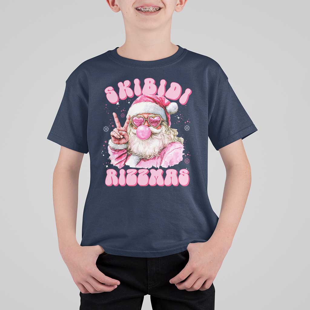 Skibidi Rizzmas Christmas T Shirt For Kid Rizz Santa Pink Bubble Gum Funny Xmas Girl Kids Gen Alpha - Wonder Print Shop