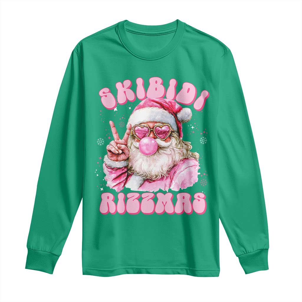 Skibidi Rizzmas Christmas Long Sleeve Shirt Rizz Santa Pink Bubble Gum Funny Xmas Girl Kids Gen Alpha