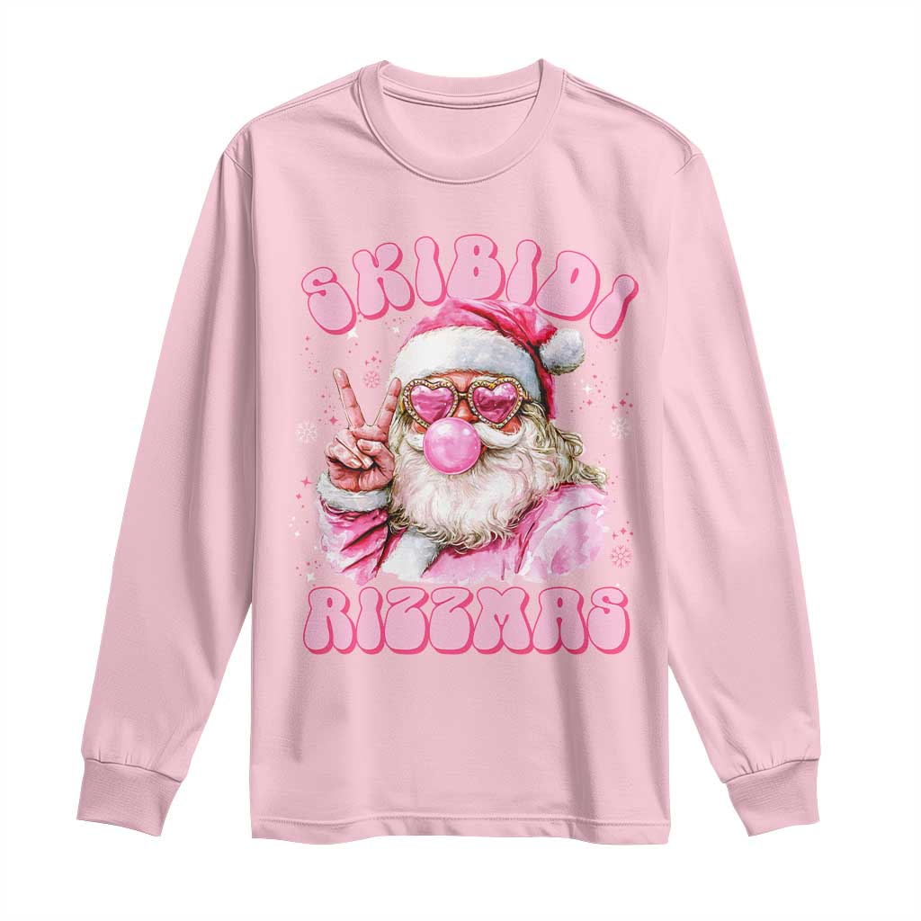 Skibidi Rizzmas Christmas Long Sleeve Shirt Rizz Santa Pink Bubble Gum Funny Xmas Girl Kids Gen Alpha