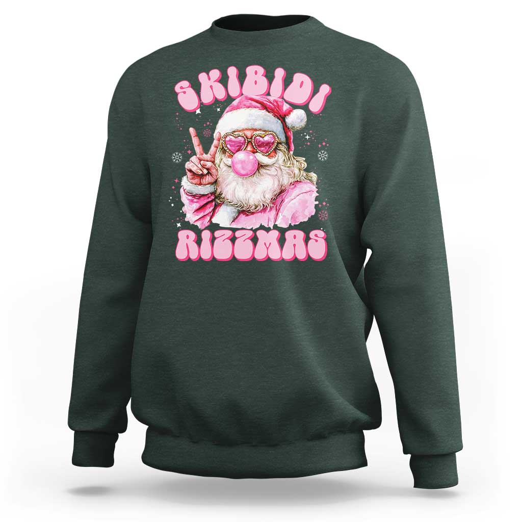 Skibidi Rizzmas Christmas Sweatshirt Rizz Santa Pink Bubble Gum Funny Xmas Girl Kids Gen Alpha - Wonder Print Shop