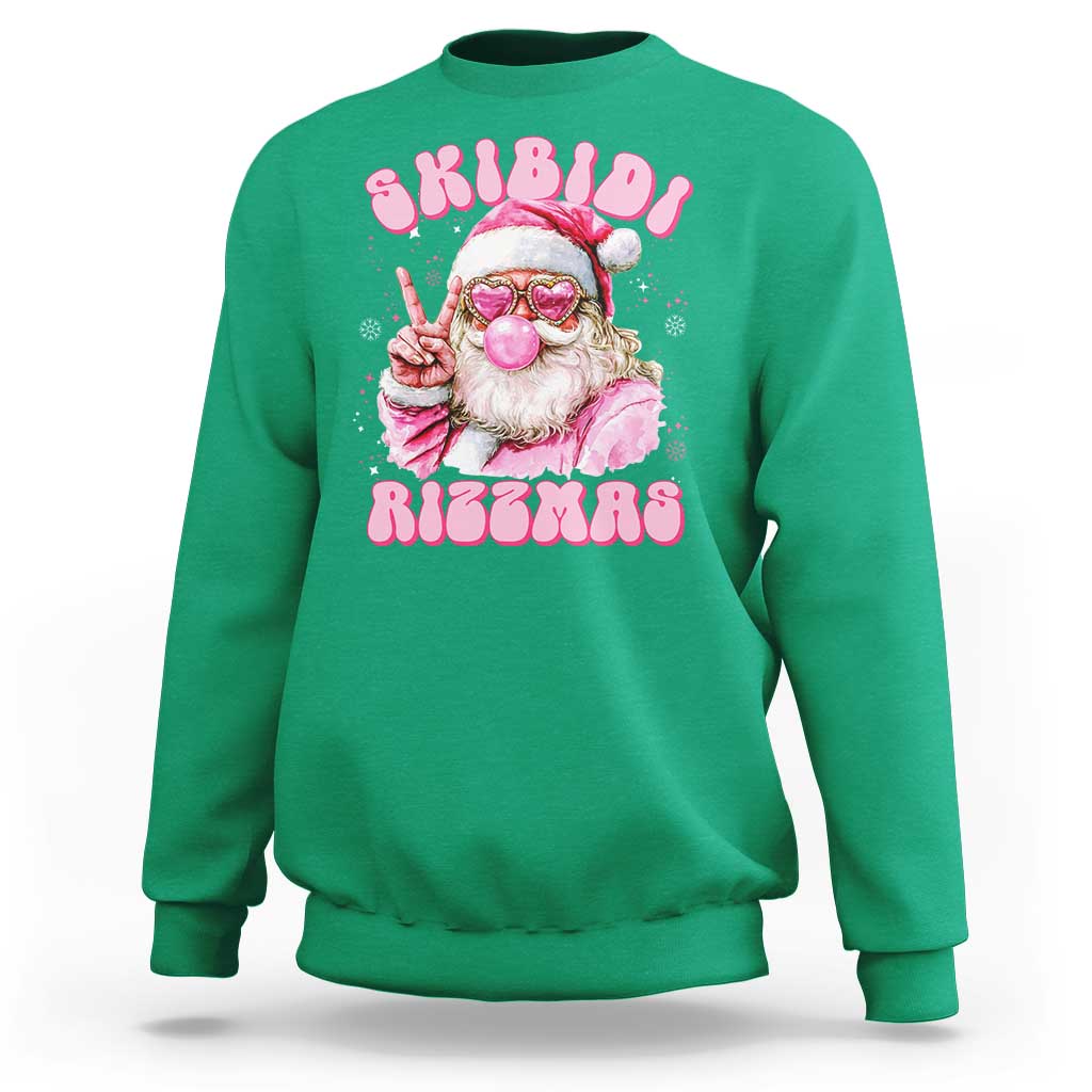 Skibidi Rizzmas Christmas Sweatshirt Rizz Santa Pink Bubble Gum Funny Xmas Girl Kids Gen Alpha - Wonder Print Shop