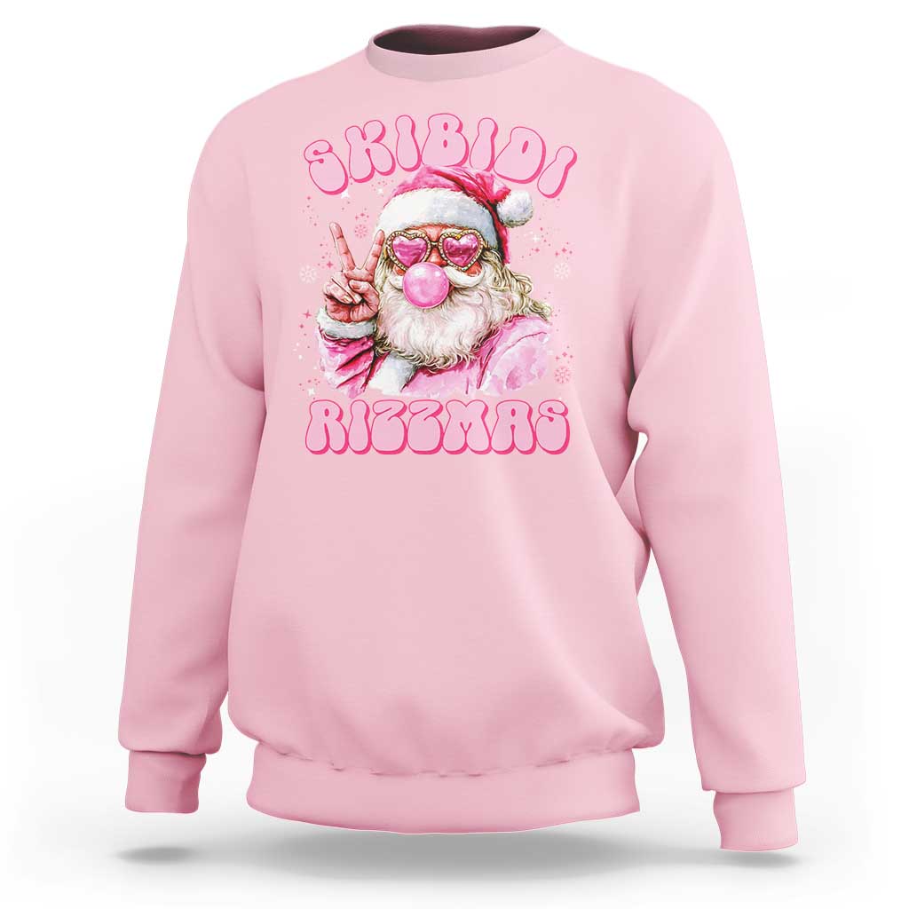 Skibidi Rizzmas Christmas Sweatshirt Rizz Santa Pink Bubble Gum Funny Xmas Girl Kids Gen Alpha - Wonder Print Shop