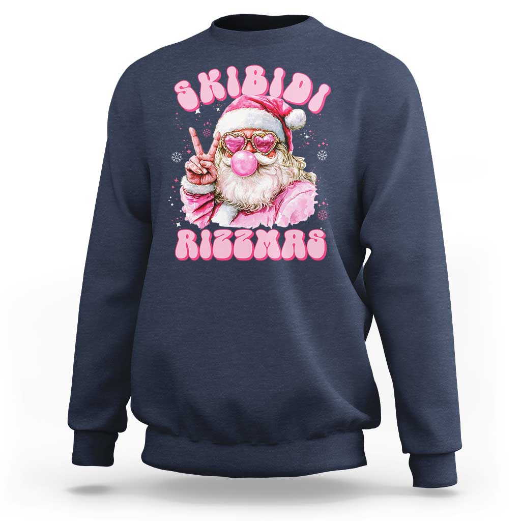 Skibidi Rizzmas Christmas Sweatshirt Rizz Santa Pink Bubble Gum Funny Xmas Girl Kids Gen Alpha - Wonder Print Shop
