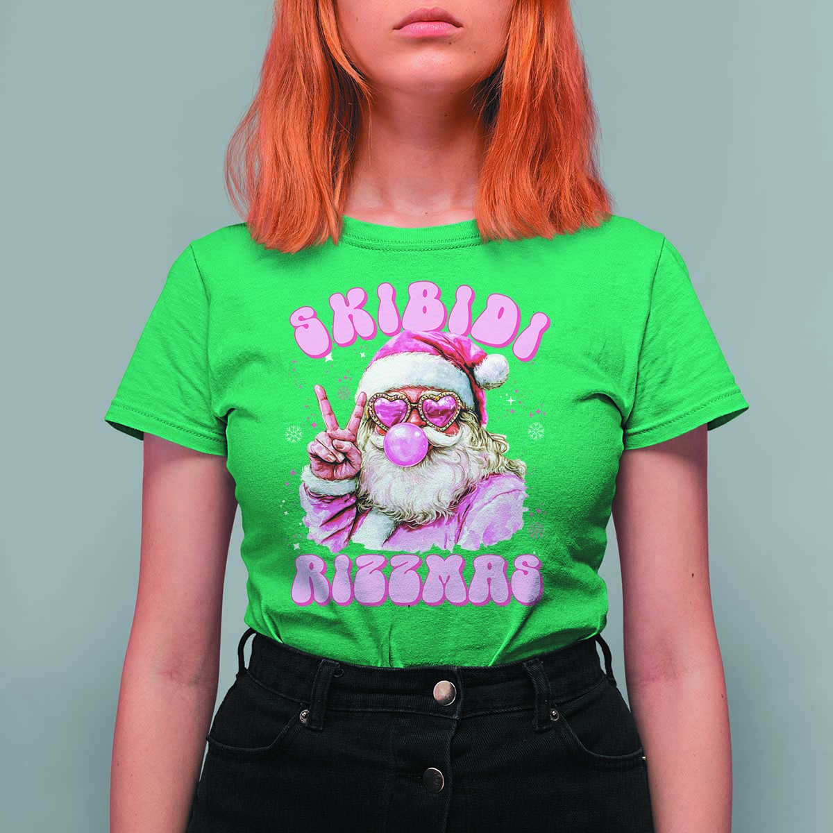 Skibidi Rizzmas Christmas T Shirt For Women Rizz Santa Pink Bubble Gum Funny Xmas Girl Kids Gen Alpha - Wonder Print Shop