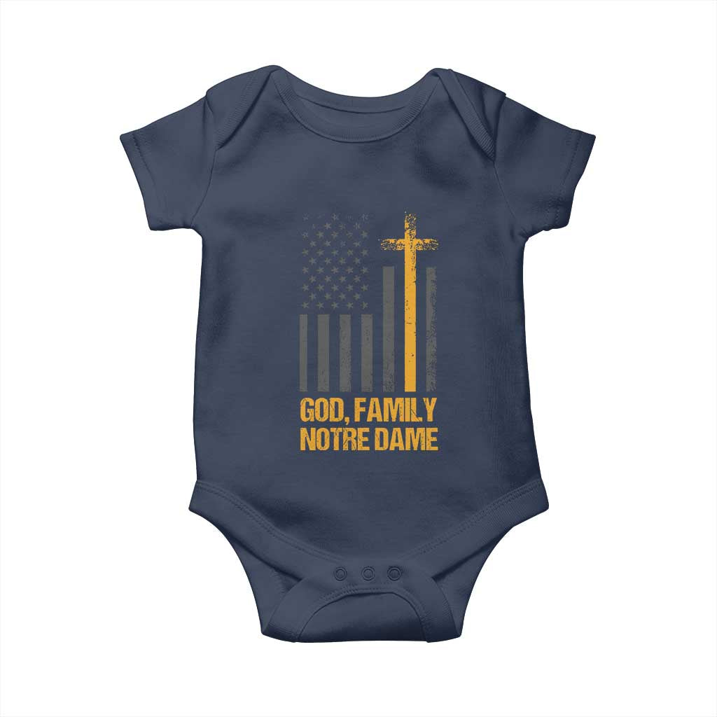 God First Family Second Then Notre Dame Baby Onesie US Flag
