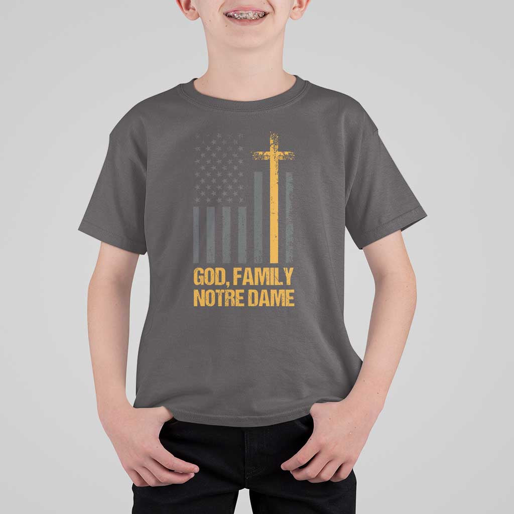 God First Family Second Then Notre Dame T Shirt For Kid US Flag