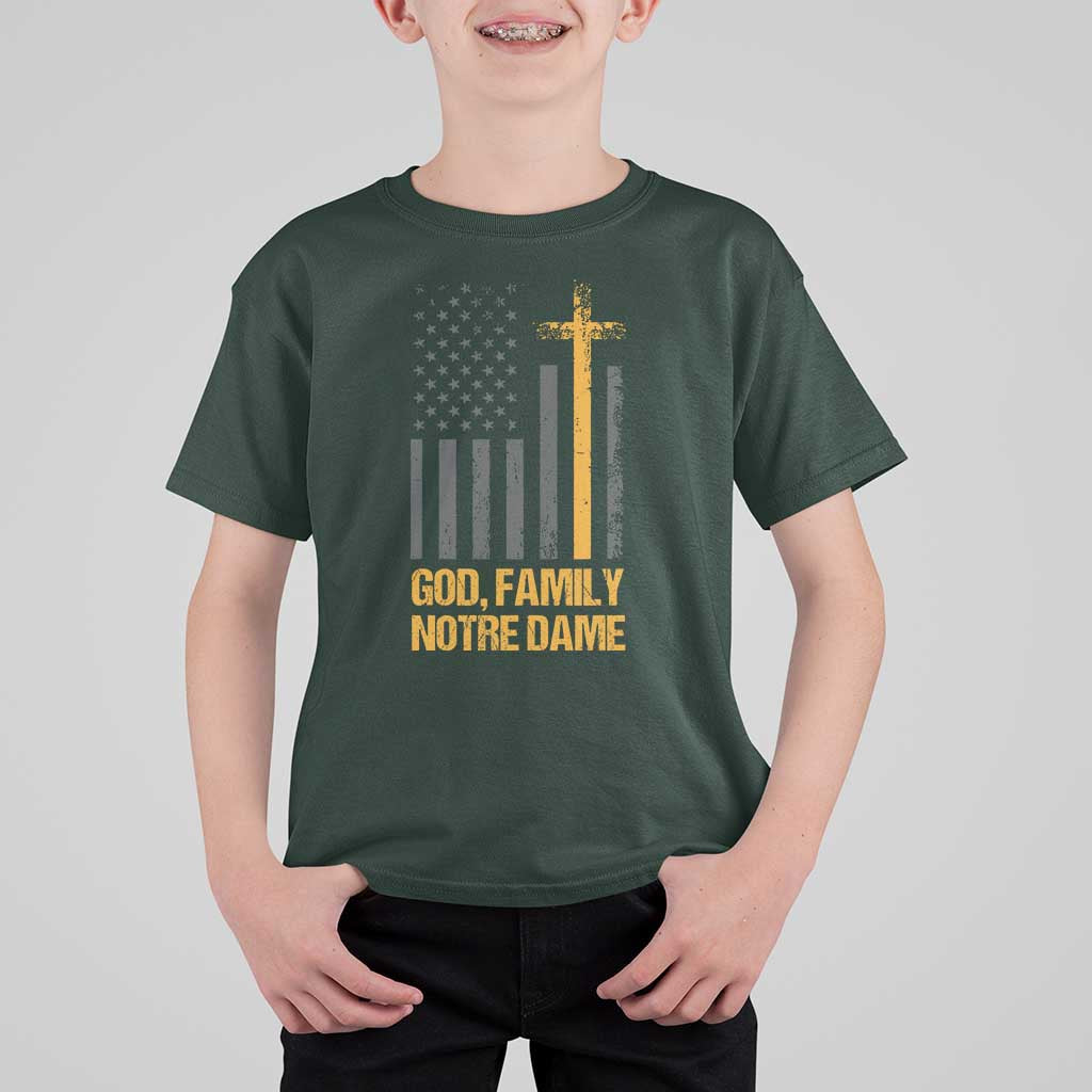 God First Family Second Then Notre Dame T Shirt For Kid US Flag