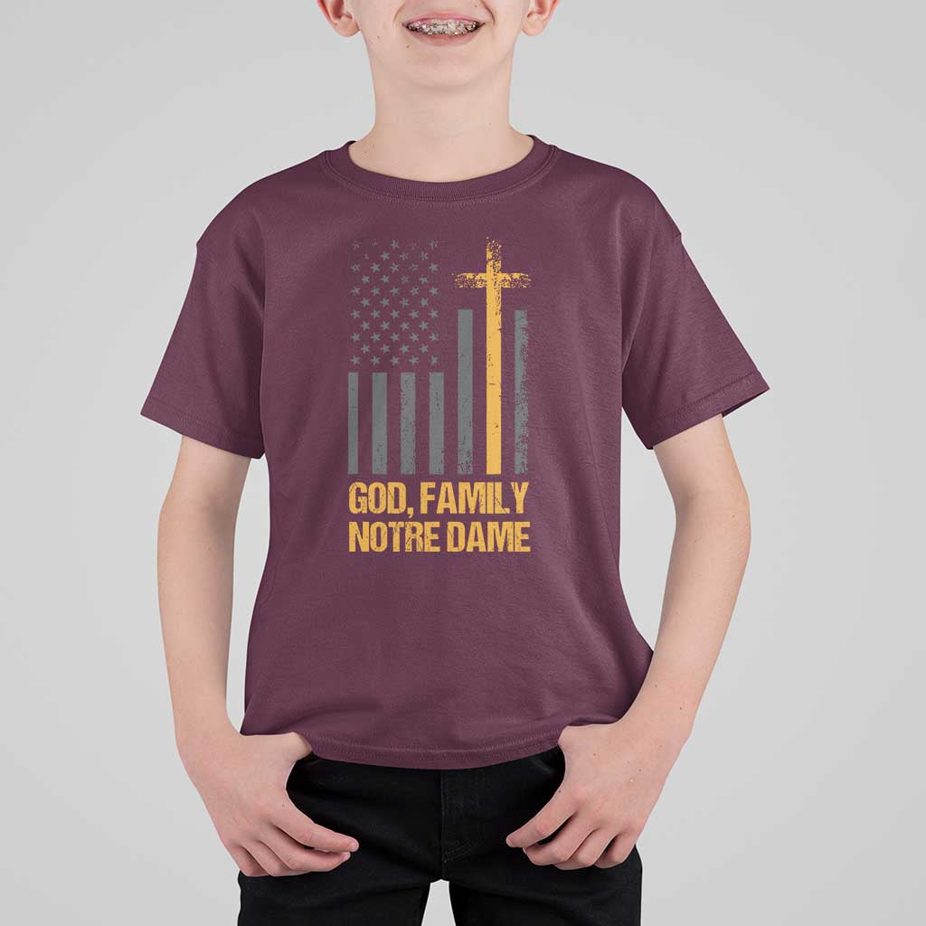 God First Family Second Then Notre Dame T Shirt For Kid US Flag