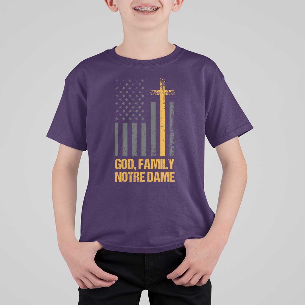 God First Family Second Then Notre Dame T Shirt For Kid US Flag