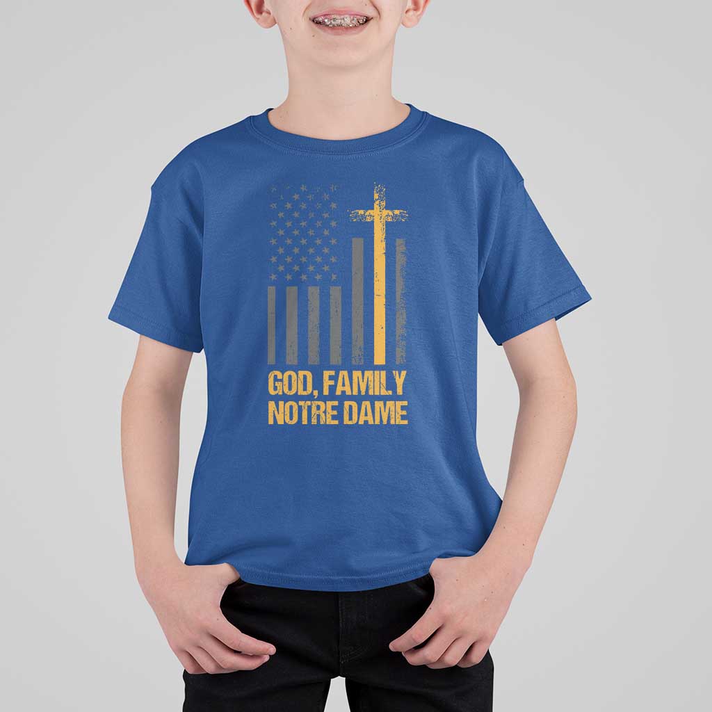 God First Family Second Then Notre Dame T Shirt For Kid US Flag