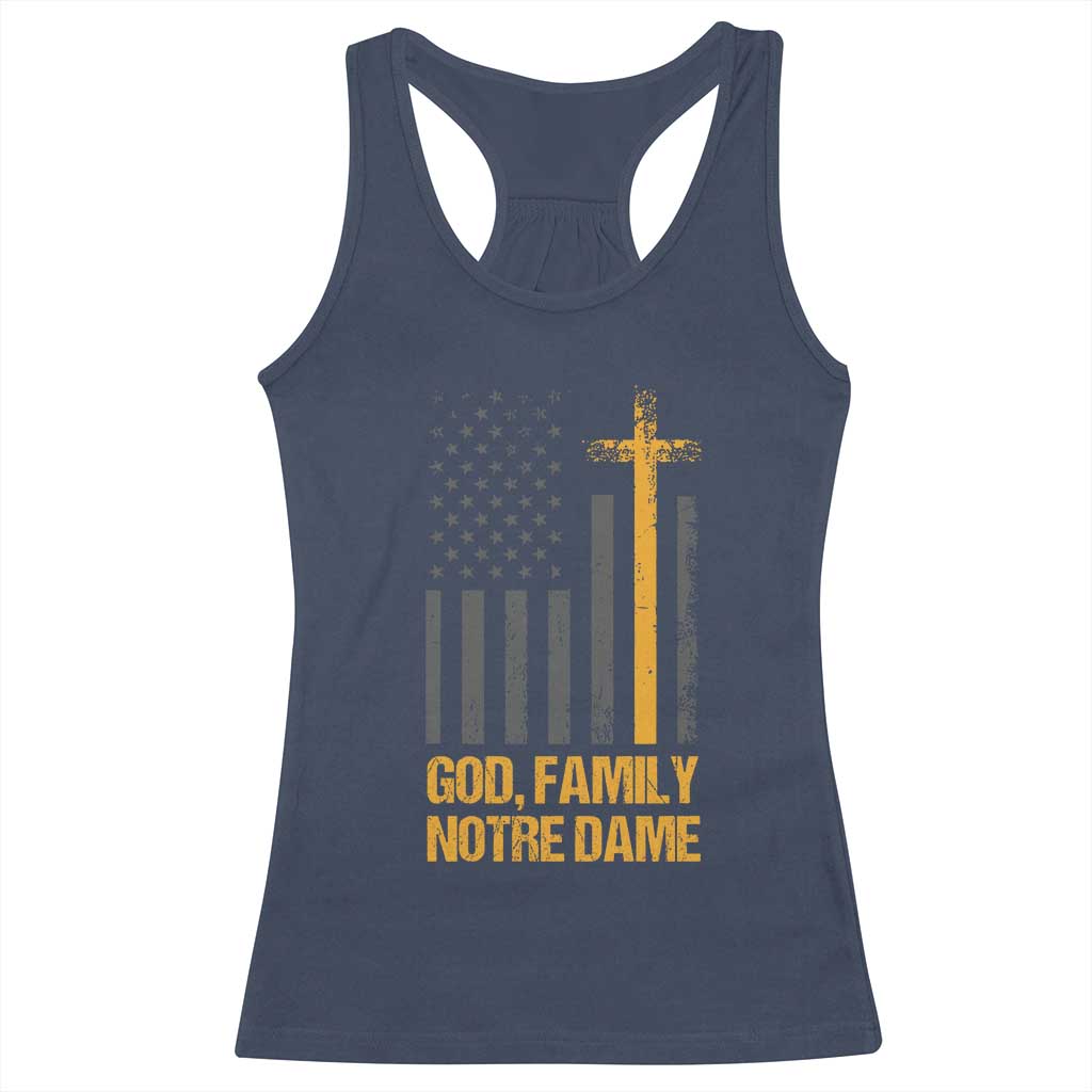 God First Family Second Then Notre Dame Racerback Tank Top US Flag