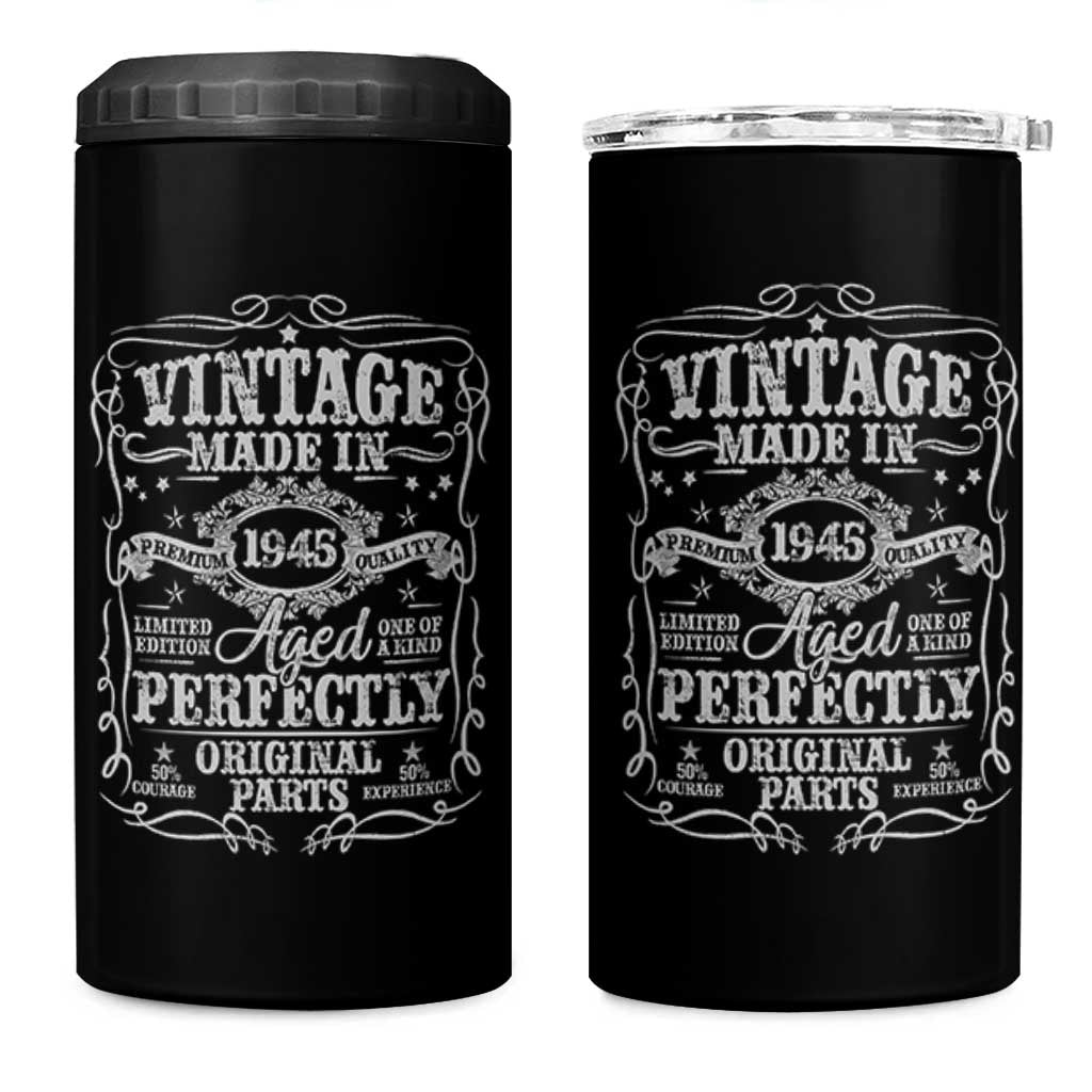 80th Birthday Gift 4 in 1 Can Cooler Tumbler Vintage Born 1945 Turning 80 Year Old - Wonder Print Shop