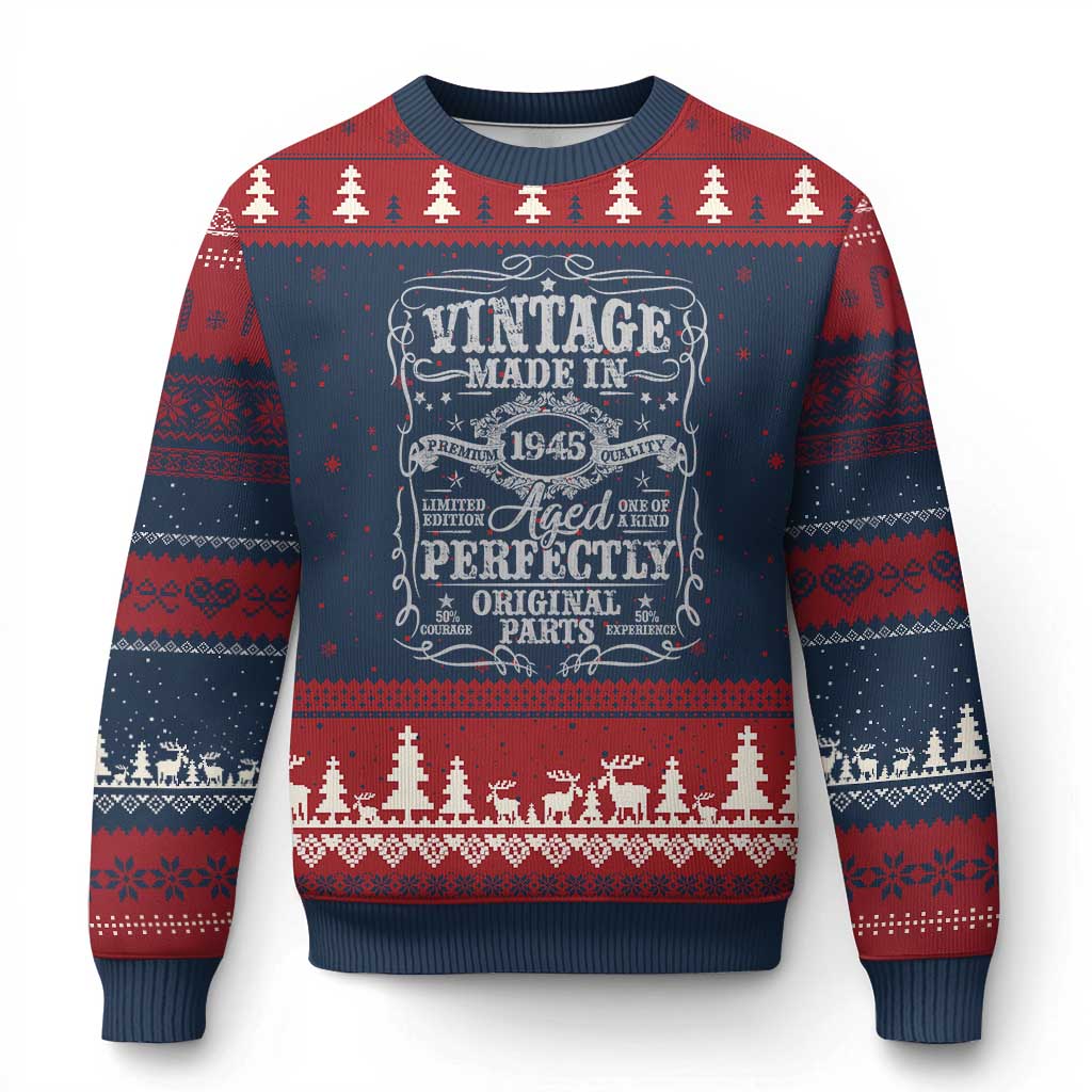 80th Birthday Gift Ugly Christmas Sweater Vintage Born 1945 Turning 80 Year Old - Wonder Print Shop