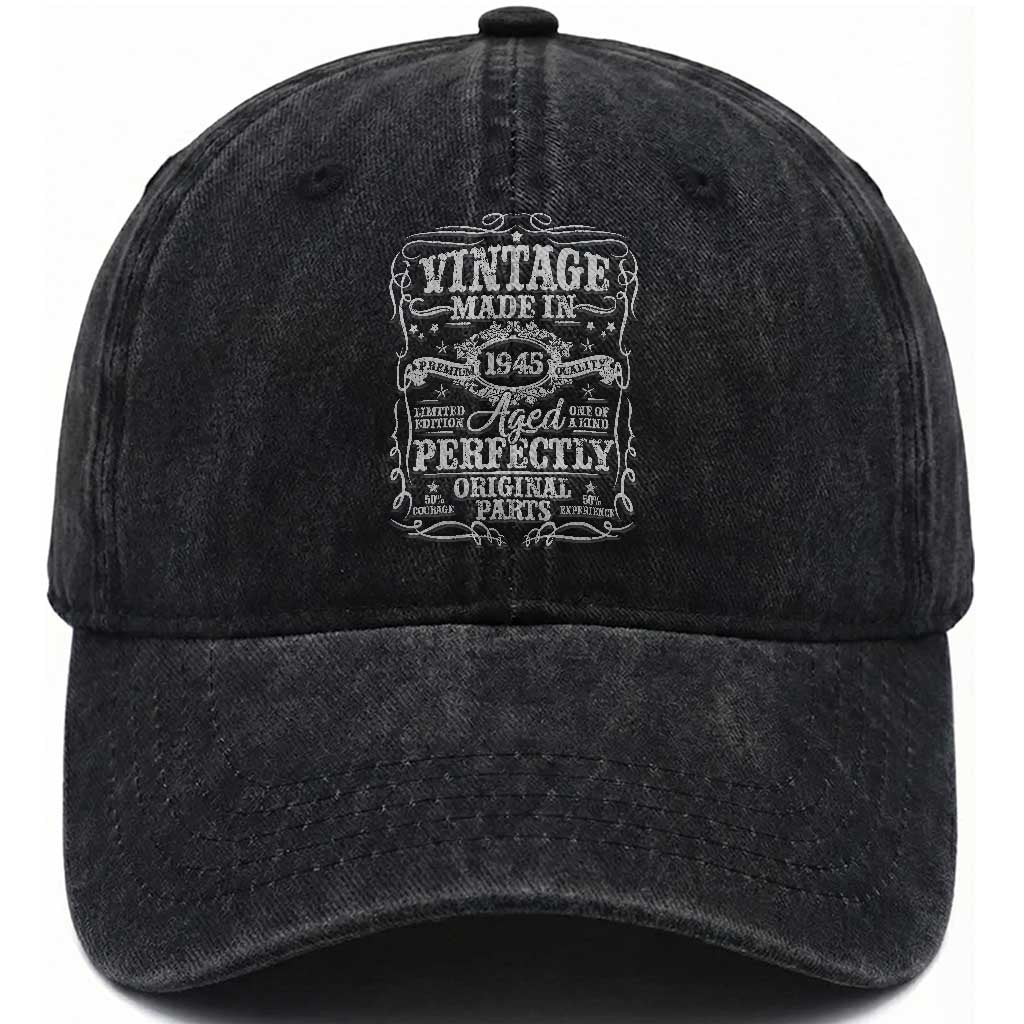 80th Birthday Gift Washed Cotton Baseball Cap Vintage Born 1945 Turning 80 Year Old