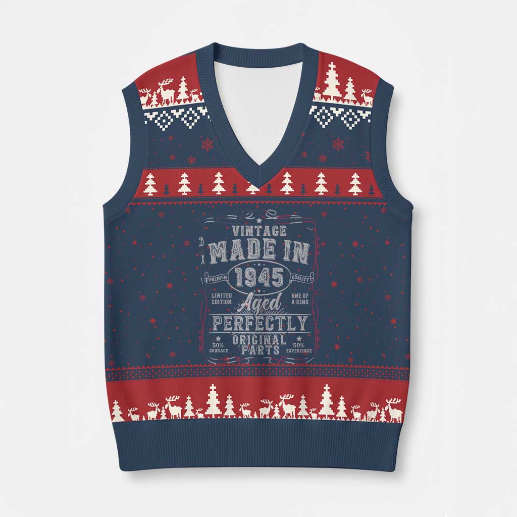Vintage 1945 V-Neck Knit Sweater Vest Aged Perfectly 80th Birthday Gift American Flag - Wonder Print Shop